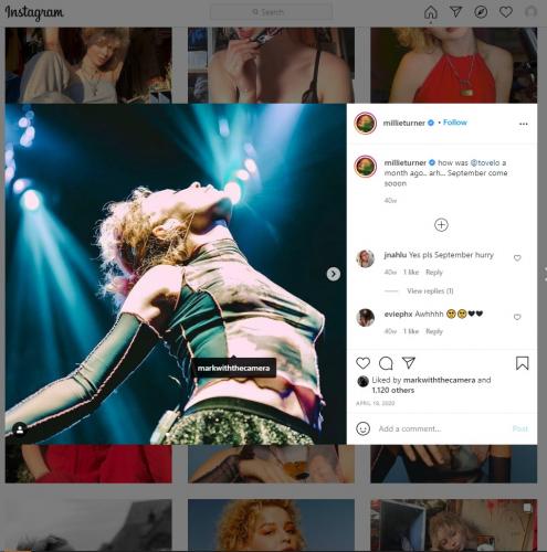 Millie Turner's Manchester Albert Hall gig on her Instagram page