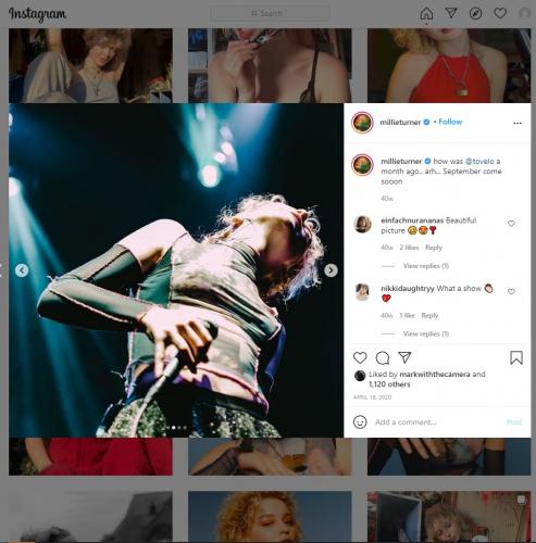 Millie Turner's Manchester Albert Hall gig on her Instagram page