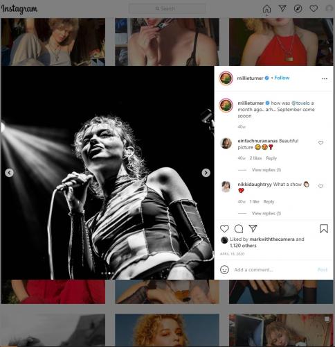 Millie Turner's Manchester Albert Hall gig on her Instagram page