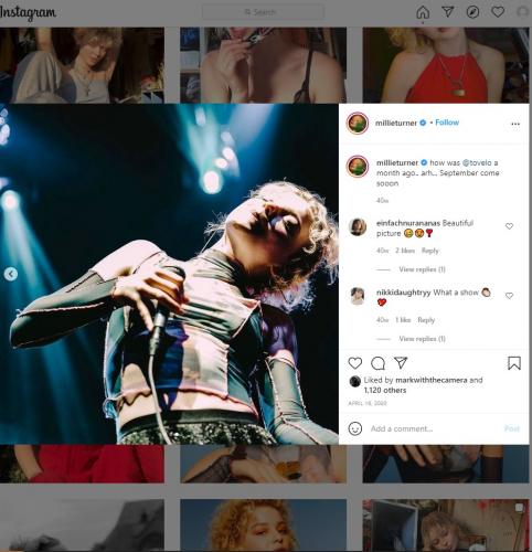 Millie Turner's Manchester Albert Hall gig on her Instagram page