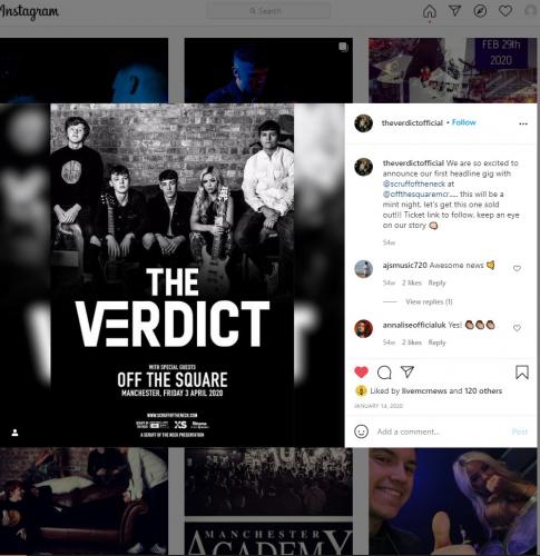 The Verdict gig poster for Off The Square Manchester