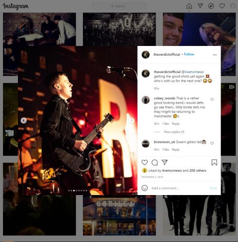 The Verdict's Manchester gig at Gorilla on their official Instagram page