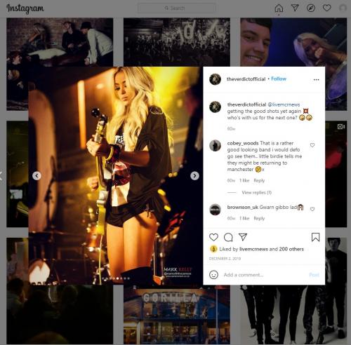 The Verdict's Manchester gig at Gorilla on their official Instagram page