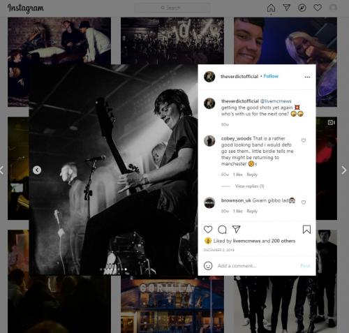 The Verdict's Manchester gig at Gorilla on their official Instagram page