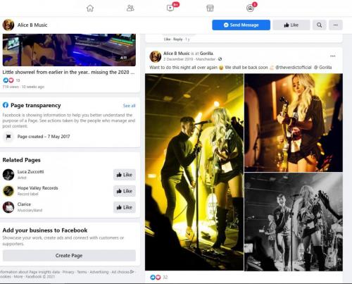 Alice Banister featured on her Facebook page